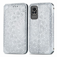 Leather Case Stands Fashionable Pattern Flip Cover Holder S01D for Xiaomi Civi 5G Silver