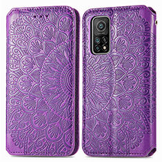 Leather Case Stands Fashionable Pattern Flip Cover Holder S01D for Xiaomi Mi 10T 5G Purple