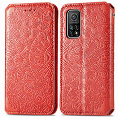 Leather Case Stands Fashionable Pattern Flip Cover Holder S01D for Xiaomi Mi 10T 5G Red