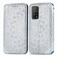 Leather Case Stands Fashionable Pattern Flip Cover Holder S01D for Xiaomi Mi 10T 5G Silver