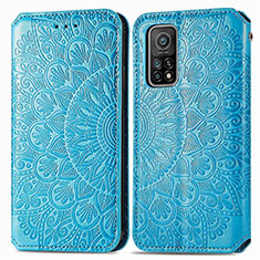 Leather Case Stands Fashionable Pattern Flip Cover Holder S01D for Xiaomi Mi 10T Pro 5G Blue