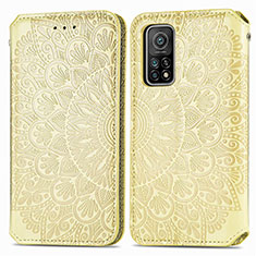 Leather Case Stands Fashionable Pattern Flip Cover Holder S01D for Xiaomi Mi 10T Pro 5G Gold