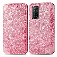 Leather Case Stands Fashionable Pattern Flip Cover Holder S01D for Xiaomi Mi 10T Pro 5G Rose Gold