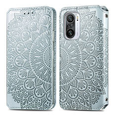 Leather Case Stands Fashionable Pattern Flip Cover Holder S01D for Xiaomi Mi 11X Pro 5G Silver