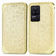 Leather Case Stands Fashionable Pattern Flip Cover Holder S01D for Xiaomi Poco F4 5G Gold