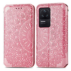 Leather Case Stands Fashionable Pattern Flip Cover Holder S01D for Xiaomi Poco F4 5G Rose Gold