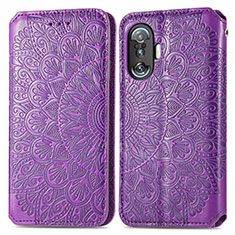 Leather Case Stands Fashionable Pattern Flip Cover Holder S01D for Xiaomi Poco F4 GT 5G Purple