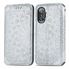Leather Case Stands Fashionable Pattern Flip Cover Holder S01D for Xiaomi Poco F4 GT 5G Silver