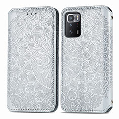 Leather Case Stands Fashionable Pattern Flip Cover Holder S01D for Xiaomi Poco X3 GT 5G Silver