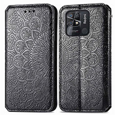 Leather Case Stands Fashionable Pattern Flip Cover Holder S01D for Xiaomi Redmi 10 Power Black