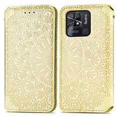 Leather Case Stands Fashionable Pattern Flip Cover Holder S01D for Xiaomi Redmi 10 Power Gold