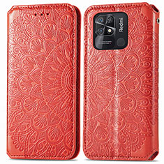 Leather Case Stands Fashionable Pattern Flip Cover Holder S01D for Xiaomi Redmi 10 Power Red