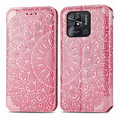 Leather Case Stands Fashionable Pattern Flip Cover Holder S01D for Xiaomi Redmi 10 Power Rose Gold