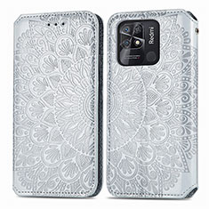 Leather Case Stands Fashionable Pattern Flip Cover Holder S01D for Xiaomi Redmi 10 Power Silver
