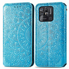 Leather Case Stands Fashionable Pattern Flip Cover Holder S01D for Xiaomi Redmi 10C 4G Blue