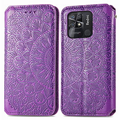Leather Case Stands Fashionable Pattern Flip Cover Holder S01D for Xiaomi Redmi 10C 4G Purple