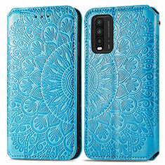 Leather Case Stands Fashionable Pattern Flip Cover Holder S01D for Xiaomi Redmi 9T 4G Blue