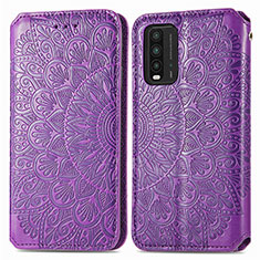 Leather Case Stands Fashionable Pattern Flip Cover Holder S01D for Xiaomi Redmi 9T 4G Purple