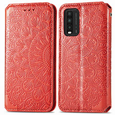 Leather Case Stands Fashionable Pattern Flip Cover Holder S01D for Xiaomi Redmi 9T 4G Red