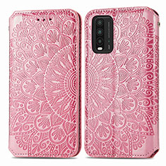 Leather Case Stands Fashionable Pattern Flip Cover Holder S01D for Xiaomi Redmi 9T 4G Rose Gold