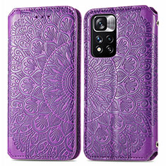 Leather Case Stands Fashionable Pattern Flip Cover Holder S01D for Xiaomi Redmi Note 11 Pro+ Plus 5G Purple