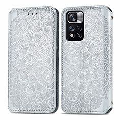 Leather Case Stands Fashionable Pattern Flip Cover Holder S01D for Xiaomi Redmi Note 11 Pro+ Plus 5G Silver