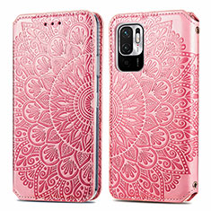 Leather Case Stands Fashionable Pattern Flip Cover Holder S01D for Xiaomi Redmi Note 11 SE 5G Rose Gold