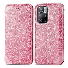 Leather Case Stands Fashionable Pattern Flip Cover Holder S01D for Xiaomi Redmi Note 11S 5G Rose Gold