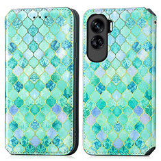 Leather Case Stands Fashionable Pattern Flip Cover Holder S02D for Huawei Honor 90 Lite 5G Green
