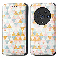 Leather Case Stands Fashionable Pattern Flip Cover Holder S02D for Huawei Honor Magic3 Pro 5G White