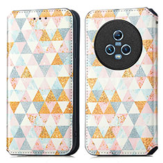 Leather Case Stands Fashionable Pattern Flip Cover Holder S02D for Huawei Honor Magic5 5G White