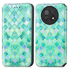 Leather Case Stands Fashionable Pattern Flip Cover Holder S02D for Huawei Nova Y91 Green