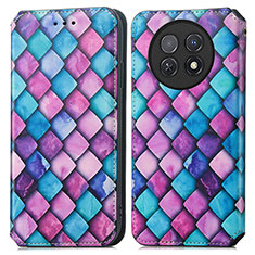 Leather Case Stands Fashionable Pattern Flip Cover Holder S02D for Huawei Nova Y91 Purple