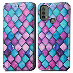 Leather Case Stands Fashionable Pattern Flip Cover Holder S02D for Motorola Moto E20 Purple