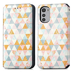 Leather Case Stands Fashionable Pattern Flip Cover Holder S02D for Motorola Moto E32s White