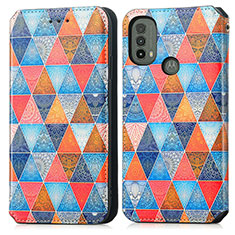 Leather Case Stands Fashionable Pattern Flip Cover Holder S02D for Motorola Moto E40 Brown