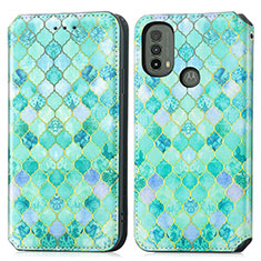 Leather Case Stands Fashionable Pattern Flip Cover Holder S02D for Motorola Moto E40 Green