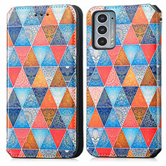 Leather Case Stands Fashionable Pattern Flip Cover Holder S02D for Motorola Moto Edge 20 5G Brown