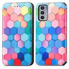 Leather Case Stands Fashionable Pattern Flip Cover Holder S02D for Motorola Moto Edge 20 5G Colorful