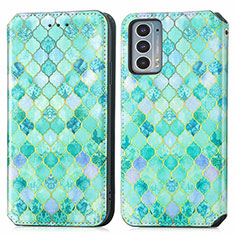 Leather Case Stands Fashionable Pattern Flip Cover Holder S02D for Motorola Moto Edge 20 5G Green