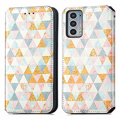 Leather Case Stands Fashionable Pattern Flip Cover Holder S02D for Motorola Moto Edge 20 5G White