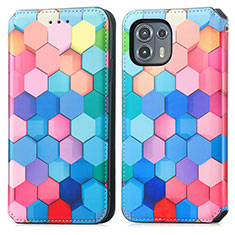 Leather Case Stands Fashionable Pattern Flip Cover Holder S02D for Motorola Moto Edge 20 Lite 5G Colorful
