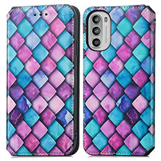 Leather Case Stands Fashionable Pattern Flip Cover Holder S02D for Motorola Moto Edge (2022) 5G Purple