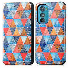 Leather Case Stands Fashionable Pattern Flip Cover Holder S02D for Motorola Moto Edge 30 5G Brown