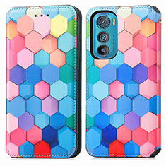 Leather Case Stands Fashionable Pattern Flip Cover Holder S02D for Motorola Moto Edge 30 5G Colorful
