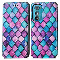 Leather Case Stands Fashionable Pattern Flip Cover Holder S02D for Motorola Moto Edge 30 5G Purple