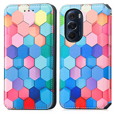 Leather Case Stands Fashionable Pattern Flip Cover Holder S02D for Motorola Moto Edge 30 Pro 5G Colorful