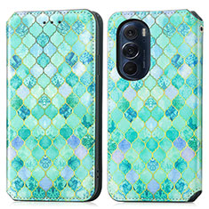 Leather Case Stands Fashionable Pattern Flip Cover Holder S02D for Motorola Moto Edge 30 Pro 5G Green