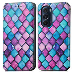 Leather Case Stands Fashionable Pattern Flip Cover Holder S02D for Motorola Moto Edge 30 Pro 5G Purple