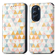Leather Case Stands Fashionable Pattern Flip Cover Holder S02D for Motorola Moto Edge X30 5G White
